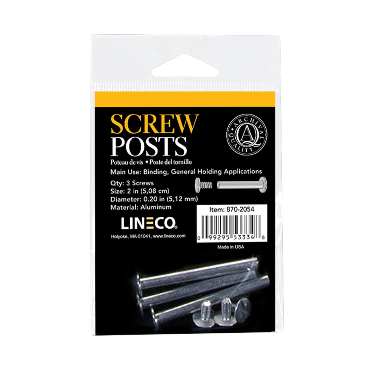 Lineco/University Products Bookbinding Posts & Extensions, 3/Pkg., 2"